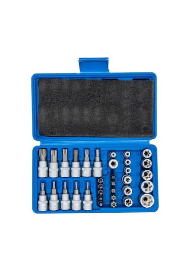 5529 3/8 1/4 İç Dış Torx Bits Uçlu Lokma Anahtar Takımı 34 Parça