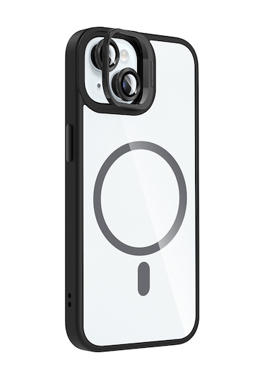 iPhone Uyumlu 15 Kılıf Standlı + Kamera Lens Koruma Setli M-safe Şarj Özellikli Mkst Etro Kapak Desert Titanyum Desert Titanyum