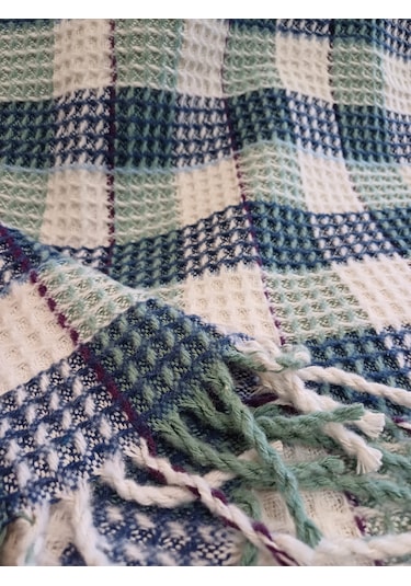 Skoç Battaniye Tek Kişilik Petek Dokulu Yeşil-beyaz Battaniye