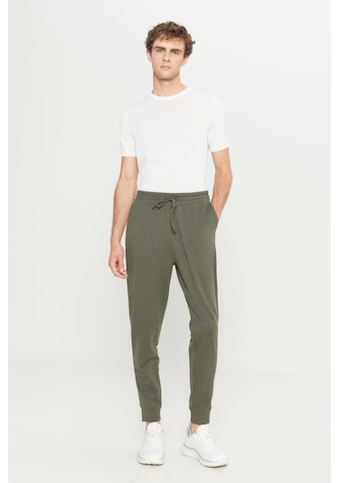 Erkek Hakı Melanj Standart Fit 2 İplik Cepli Rahat Recycle Pamuklu Jogger Eşofman Altı Hakı Melanj
