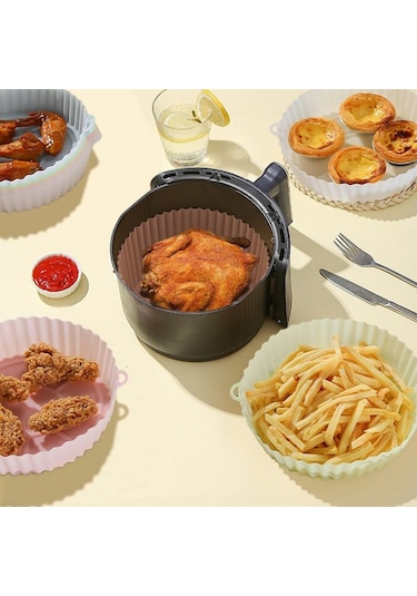 Mavi Fritöz Silikon Pot Fritözler Fırın Pişirme Tepsisi Pizza Kızarmış Tavuk Fritöz Aksesuarları Yuvarlak Tava Yeniden Kullanılabilir Mat Mavi