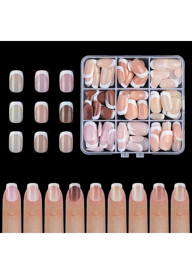 Ruicoo 15 Boyutlu 9 Renkli Fransız Stili Jel Tırnak Uçları - Hızlı Uygulama, Güçlü Tutuş, Doğal His