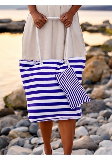 Favora Cüzdan Hediyeli Kadın Plaj Çantası - Lacivert