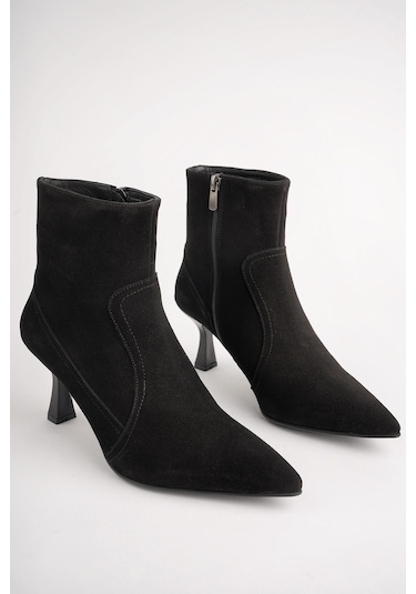 Muggo Natalie Garantili Hakiki Deri Sivri Burun Fermuarlı İnce Topuklu Kadın Bot 001