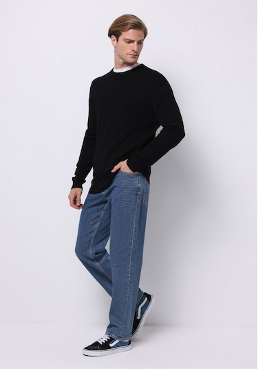 Colins Regular Fit Yuvarlak Yaka Jakarlı Erkek Siyah Kazak Cl1076884 Q1.v1 Blk Siyah