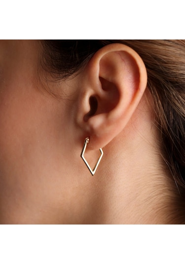 Dörtgen Formlu Altın Küpe 14 Ayar 2,0 Cm Zarif Küpe