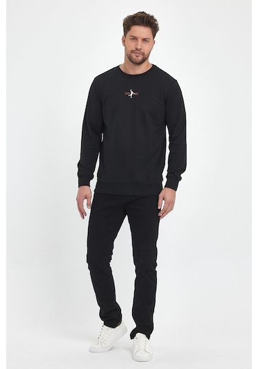 MMetalic Siyah Erkek Supermagic Göğüs Baskılı Basic Sweatshirt 001
