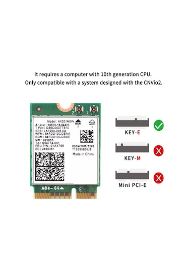 Wi-fi 6 Ax201 M.2 Key E Cnvio 2 Wifi Kartı,anten Kiti İle