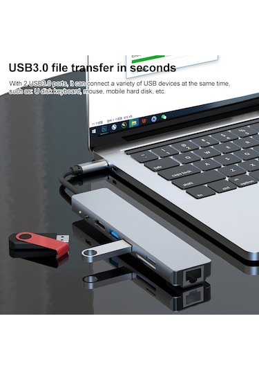 7'si 1 Arada Rj45 + Sd/tf + Usb 3.0 X 2 + Hdmı + Pd - Usb-c / Type-c Hub Adaptörü