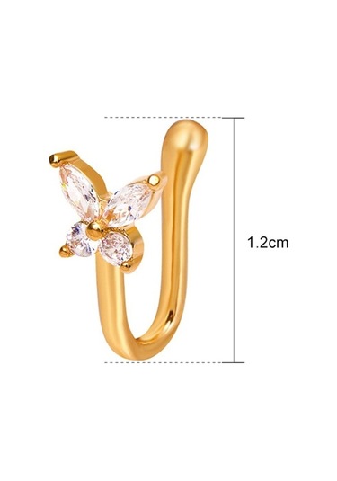 Flybuy Zirkonyum U Süslemesi Şeklinde Klipsi Kelebek İşlemeli Burun Burun Bakır Altın A-1204 Ow Altın