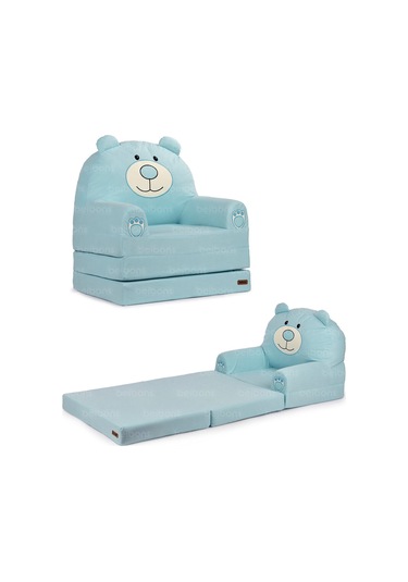 Portatif Katlanabilir Sevimli Çocuk Koltuğu - 3 Katlı Çocuk Yatak Koltuk - Taşınabilir Bebek Koltuğu Mavi Beyaz