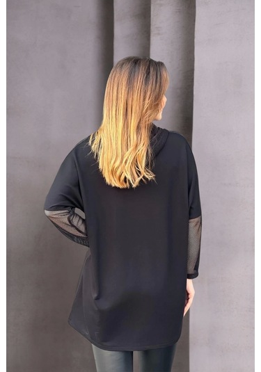 Kolları Ve Cepleri File Detaylı Ceket Siyah