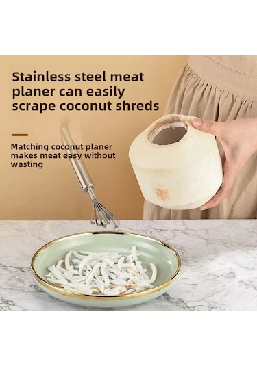 Dofolink Stainless Steel Mutfak Aleti Seti: Hindistan Cevizi Açıcı, Hindistan Cevizi Etini Kazıyan Ve Kabuğu Kırıcı Lastik Çekiç Başlı Araçlar