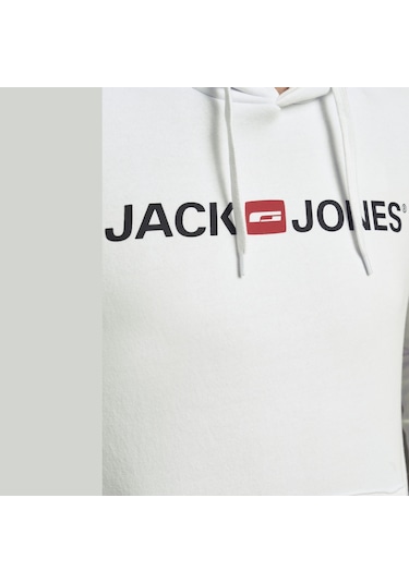 Jack & Jones Kapüşonlu Logolu Sweatshirt- Corplogo 12137054 White Beyaz