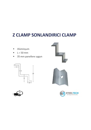 Z CLAMP GÜNEŞ PANELİ SONLANDIRICI 100 ADET 35MM'LİK