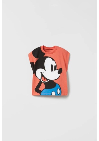 Unisex Çocuk Mickey Mouse Baskılı Pamuklu Bisiklet Yaka T- Shirt Ve Şort Alt Üst Takım Somon