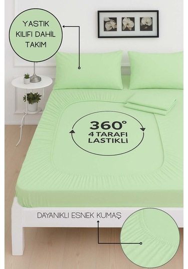 Mirava Premium %100 Pamuk Penye Lastikli Tek Kişilik Çarşaf Takımı 1 Yastık Kılfı Dahil Mint Yeşil 100x200cm Mint Yeşili