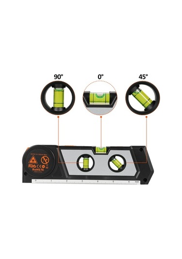 Tongxida 3m Ölçüm Şeridi Ve 4'lü Lazer Seviye Aracı, 3 Seviye Balonlu, Pm1001 Siyah Pil İle Gönderilir