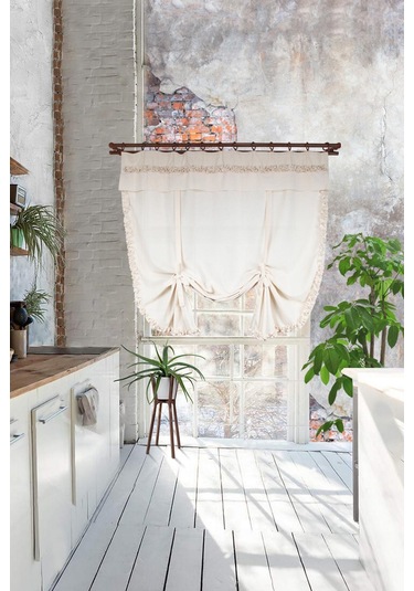 Naturel Potlu Perde Bohem Büzgü Bantlı Krem