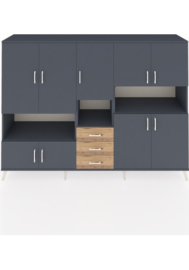 Hyperion Dolap 13 Raflı 3 Çekmeceli 9 Kapaklı 220x44x163 Antrasit Antrasit-antrasit/çam