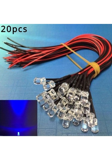 20 Adet Dc 12v Ön Kablolu 5mm Led Işık Lamba Ampulü Kablolu Yayan Diyotlar Şeffaf Sarı Mavi Yeşil Beyaz Kırmızı Mavi