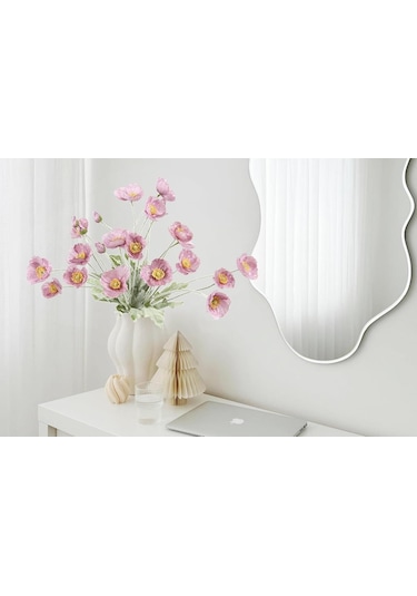 Yapay Çiçek Gelincik Çiçeği Gülkurusu Renk 3 Çiçek 1 Tomurcuk 59cm Pembe