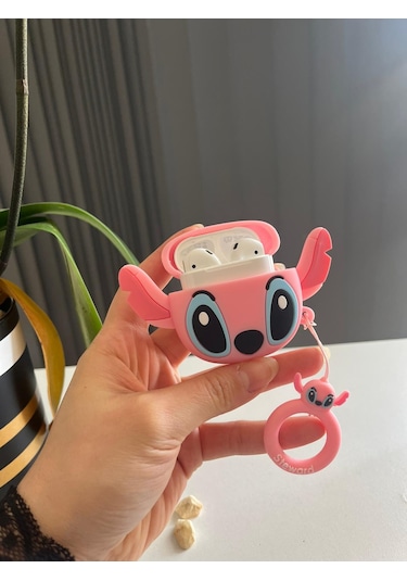 Apple Uyumlu AirPods Pro 3.nesil Sevimli Silikon Pembe Stitch Koruyucu Kılıf
