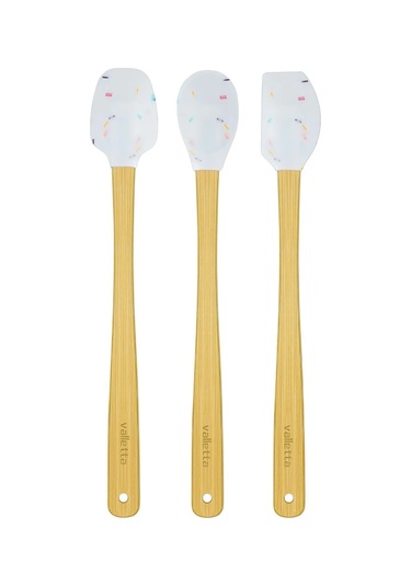 Valletta Indigo 3'lü Beyaz Renkli Noktalı Bambu Silikon Spatula