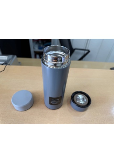 Paslanmaz Çelik Termos Su Şişesi 350ml Vakumlu Kapak Gri İthal Ürün Gri