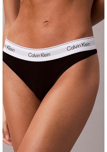 Kadın Logo Bantlı String Külot - Siyah Black