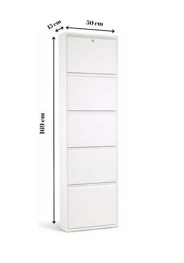 Kilitli Beyaz 5 Kapaklı Metal Ayakkabılık
