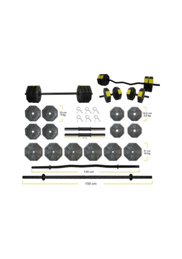Tanspor 90 KG Halter Full Kısa + Uzun Düz + Z Bar Set-SARI
