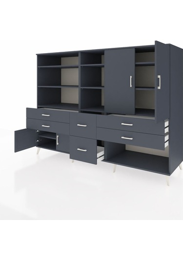 Kronos Dolap 10 Raflı 6 Çekmeceli 4 Kapaklı 220x59x163 Antrasit-a Antrasit-antrasit