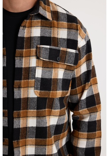 Relax Fit Rahat Kesim Çift Cep Kapaklı Kışlık Oduncu Kareli Erkek Gömlek-37808 Çok Renkli