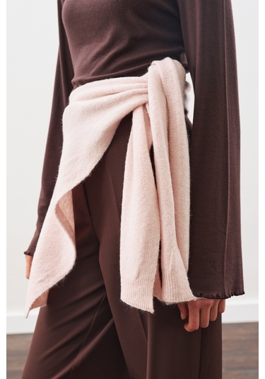 Kare Yaka Bağlamalı Triko Atkı Pembe Pembe