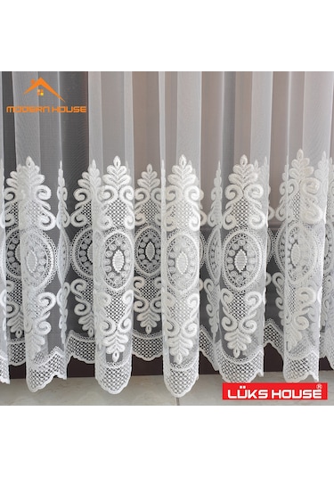 Lüks Tül Perde Brode Işlem Yüksek Kalite Beyaz Rengi Modern House