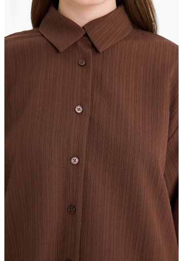 DeFacto Relax Fit 2'li Takım Gofre Dokulu Uzun Kollu Gömlek Pantolon F4094AX25SMBN320