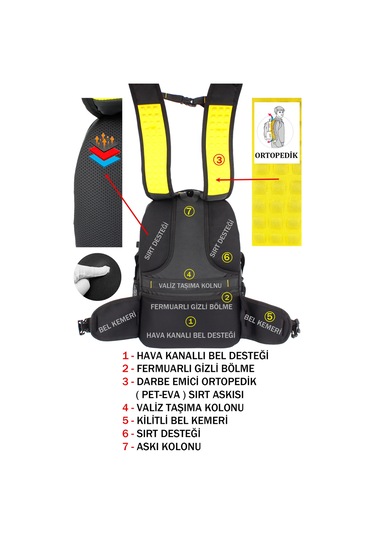 Dada 09 17,3 inç Siyah Laptop Sırt Çantası 60 Litre Usb Typc-E Aparat Darbe Emici Koruma