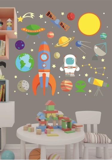 Çocuk odası gezegenleri için uzay elementleri 60 x 50 cm 1 adet Çocuk Odası Duvar Sticker Dekorasyon MD 2