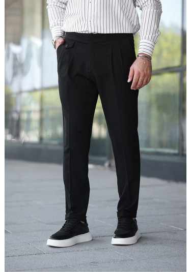 Kuşaklı Pileli Kemer Detaylı Old Money Kumaş Pantolon Siyah