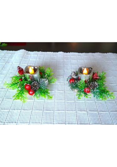 Yılbaşı Mumluk 2'li Mini Boy Mumlu