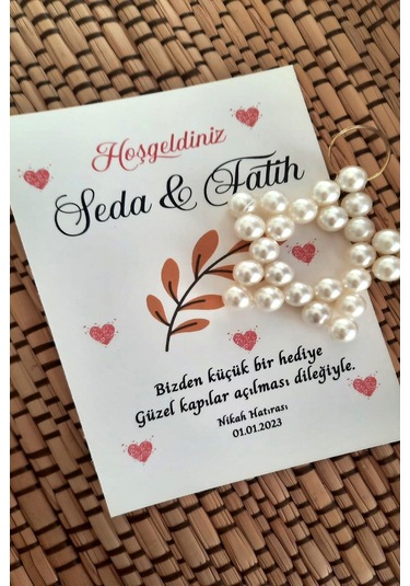 100 Adet Kişiye Özel Kuşe Kartlı İnci Yıldız Anahtarlık - Jelatin