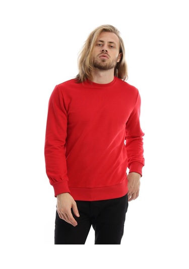 Erkek Bisiklet Yaka 3 İplik Sweat Kırmızı