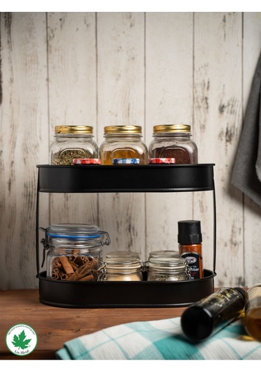 İki Katlı Metal Baton Mutfak Ve Banyo Düzenleyicisi Organizeri Ln1254 - Siyah Siyah