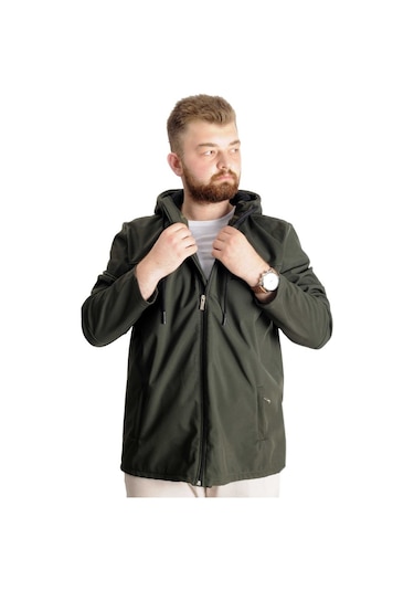 Mode Xl Büyük Beden Softshell Waterproff Kapüşonlu Mont 21235 Haki 001