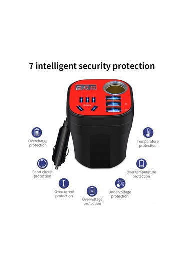 Skycity Araç Invertörü 12v/24v'den 220v'ye Dönüştürücü, Led Ekranlı, Qc3.0 Hızlı Şarj, Süper Şarj, Çok Fonksiyonlu Usb Soketi, Siyah 200w