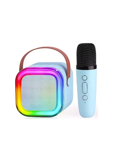 Karaoke Kablosuz Hoparlör Mikrofonlu Rgb Işıklı Bluetooth Speaker Tf Kart/usb Mavi.gzpde