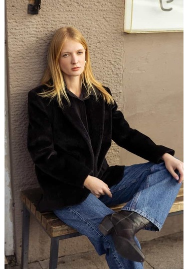 Premium Kalite Tay Tüyü Blazer Siyah