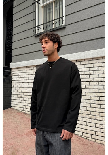 Basic Oversize Uzun Kol Tişört-28718 Siyah