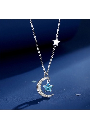 Monemel Kristal Ay Yıldızlı Kolye Altın Kaplama N02402 Gümüş